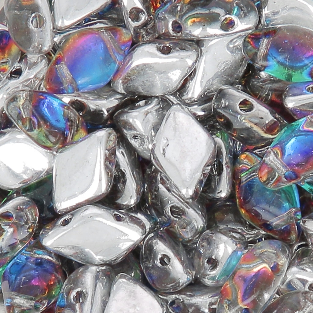 Czech Glass beads Gemduo 2 holes 8x5 mm Crystal Petroleum Backlit