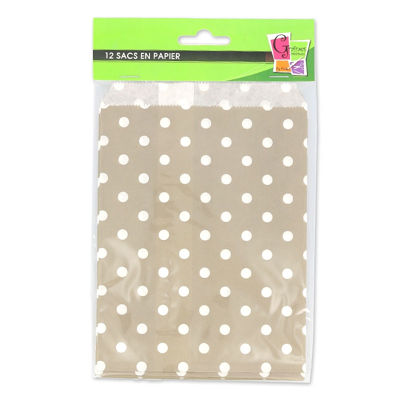 kraft  paper Kraft 17x13 Grey patterns x12 bags bags polka polka cm dots with paper dots
