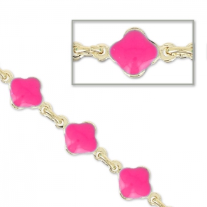 Chain with enameled flowers 6.6mm Pink gold tone x 50cm
