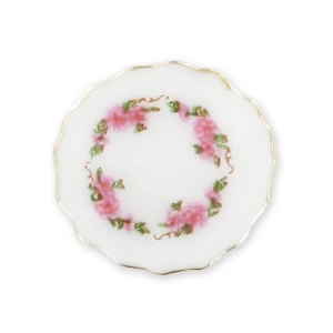 Ceramic saucer 15mm Pink flowers and edgung x1