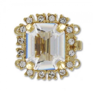 2 strands 17mm clasp with PureCrystal cabochon Crystal/Gold tone x1