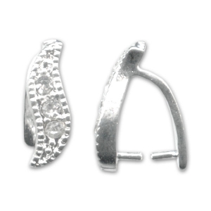 Loop bail with rhinestone 12x3 mm Silver tone x1
