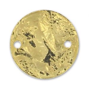 Hammered spacer round 2 holes 15mm fine Gold plated x1