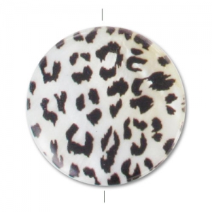 MOP printed Puck-shaped bead 30mm Leopard Black/White x1