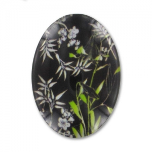 Oval  Cabochon 25x18mm Black Flowers x1