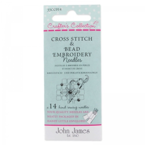 Assortment of bead + cross stitch embroidery needles size 5 7 and 24 x14