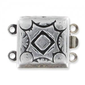 2 strands square shaped clasp 14mm antique silver tone x1