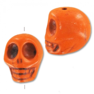 Bead Howlite dyed skull 18mm Orange x1