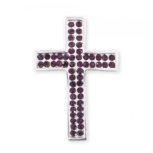 Spacer cross with rhinestones 39 mm silver tone/Amethyst x1