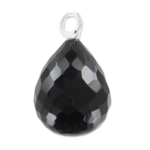 Faceted drop 13x10mm with pendant in 925 sterling silver/Onyx Noir x1
