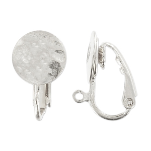 Clip earrings with crushed pad  10mm Silver tone  x2