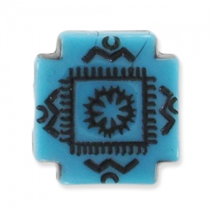 Flat bead antique decoration 9mm Turquoise/Black x5