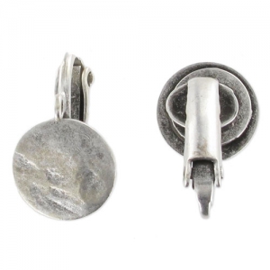 10 mm Crinkled Disc Ear Clips - Antique Silver x2