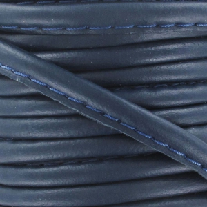 Leather cord with topstitching 4mm navy blue x1 m