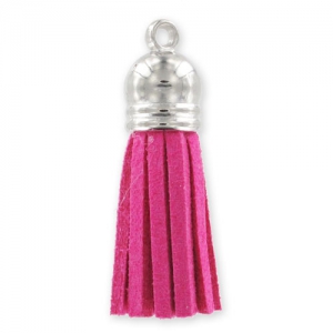 Pendant suede tassel 36mm Fuchsia / rhodium tone x1