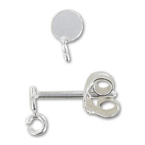 925 Sterling Silver 4mm flat pad earstud avec anneau x2