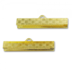 Decorated crimp-end for ribbon 30mm Gold tone x2