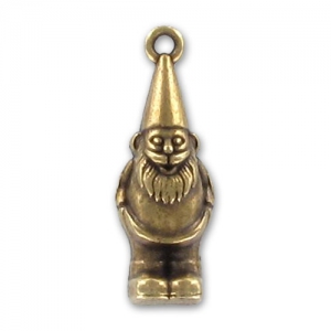 Garden gnome pendant 33mm Gold bronze tone x1