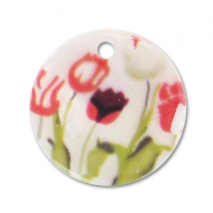 Mother-of-Pearl printed sequin 20mm Flowers Red/Green x1