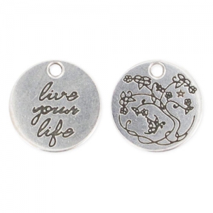 Live Your Life sequin 15mm Antique Silver Plating x1