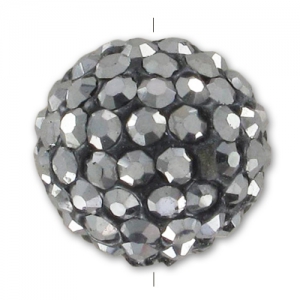 Plasticine round bead rhinestones 12mm Jet Hematite  x1