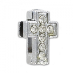 Cross Slider bead with rhinestonesfor 5mm lace  Rhodium tone x1
