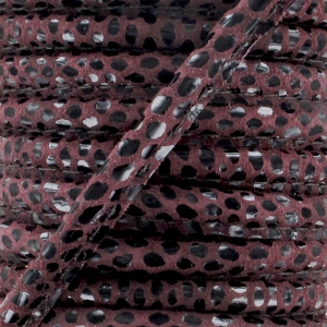 Leather cord with topstitching 4mm Imitation Leopard Bordeaux x1 m