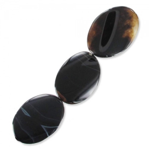 Bead Black Agate twisted flat olive 35x25mm x1