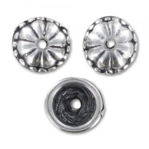 bead cap 9mm Silver tone x6