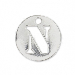 N letter Sterling silver charm 8.5mm x1