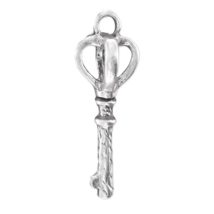 Key crown charm 26mm old silver