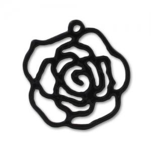 Epoxy enamelled charm Rose 20mm Black x1
