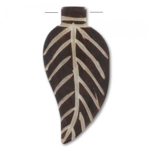 Pendant bone antique feuille 44mm Brown x1