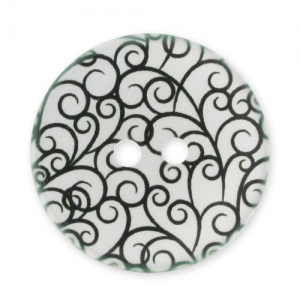 Decorated Button 28mm swirls Black/White x1