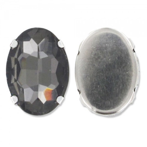 Oval faceted set cabochon 18x13mm Black Diamond/Rhodium tone