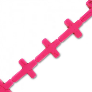 Bead Colored synthetic Howlite cross 30 mm neon pink x1