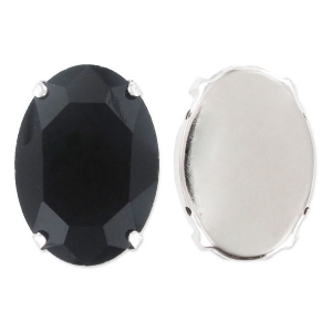 Oval faceted set cabochon 18x13mm Jet/rhodium