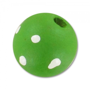 Wooden round bead 16mm Green Polka dot x1