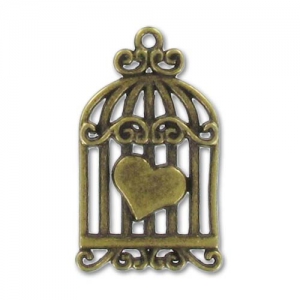 Bird cage heart 34mm Bronze tone x1