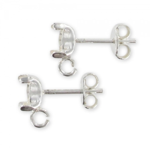 925 Sterling Silver Cabochon Earstuds x2