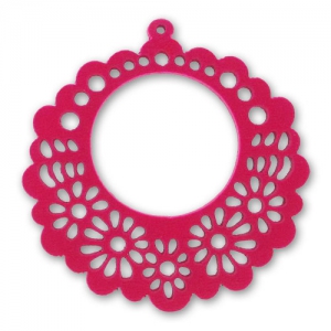 Filigreed wood pendant 44mm raspberry x1