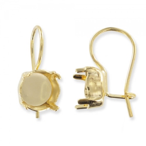 Earwires with 1028 cabochon 8mm setting fine Gold plated x2