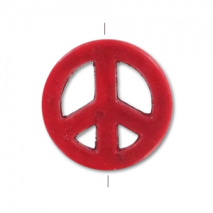 Bead Howlite Peace 15mm Red coral x1