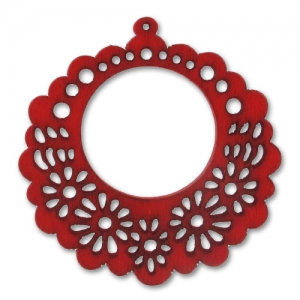 Filigreed wood pendant 44mm Red x1