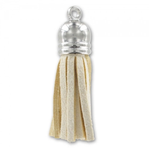 Pendant suede tassel 36mm Cream / rhodium tone x1