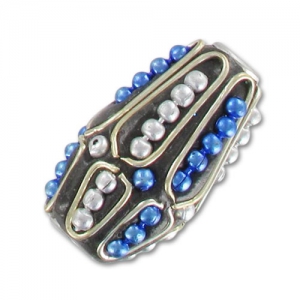 Pear encrusted of beads 25x15mm Silver tone/Blue x1