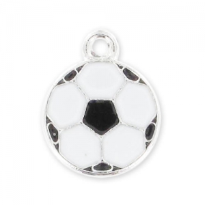 Enamelled charm soccer ball 13mm Black/White x1