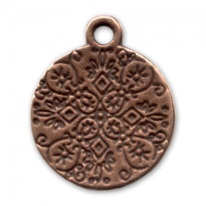 Round charm 18mm Old copper tone x1