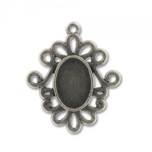 Strass Medallion for 14x10mm cabochon Old silver tone x1