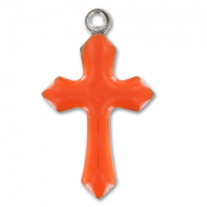 Epoxy enamelled cross charm 21,5mm Orange x10